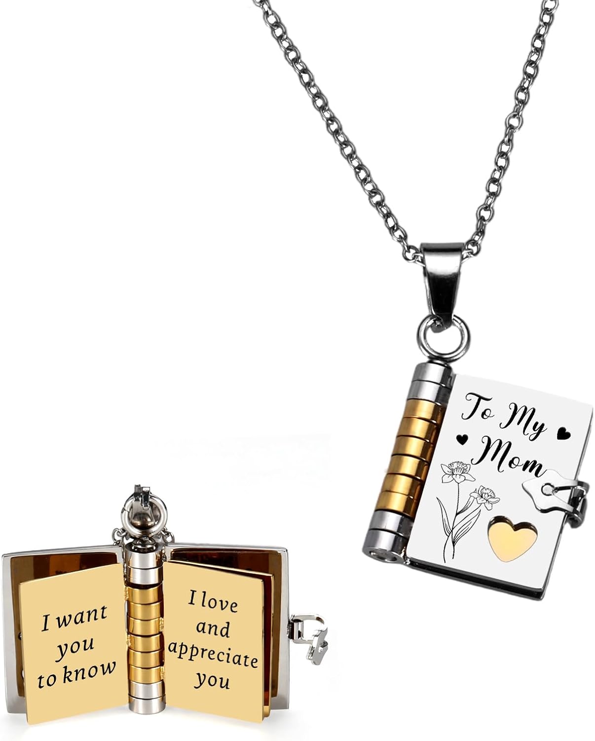 To My Mom Book Necklace - Mother'S Day Necklace Gifts from Daughter Son for Moms, Mommy Mothers Day Gifts from Daughter Son, Unique Birthday Christmas Valentines Day Gifts for Mother I Love You Mom