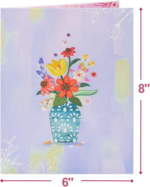 Frndly, 3D Charming Flower Bouquet Pop up Card, for All Occasion, Mothers Day, Thank You, Just Because -100% Recycled and Eco-Friendly, Handmade, 8" X 6" Cover - with Removable Note Tag