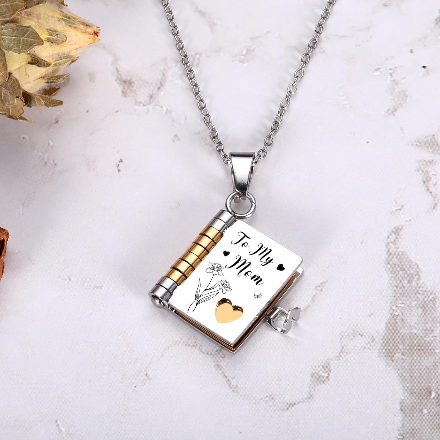 To My Mom Book Necklace - Mother'S Day Necklace Gifts from Daughter Son for Moms, Mommy Mothers Day Gifts from Daughter Son, Unique Birthday Christmas Valentines Day Gifts for Mother I Love You Mom