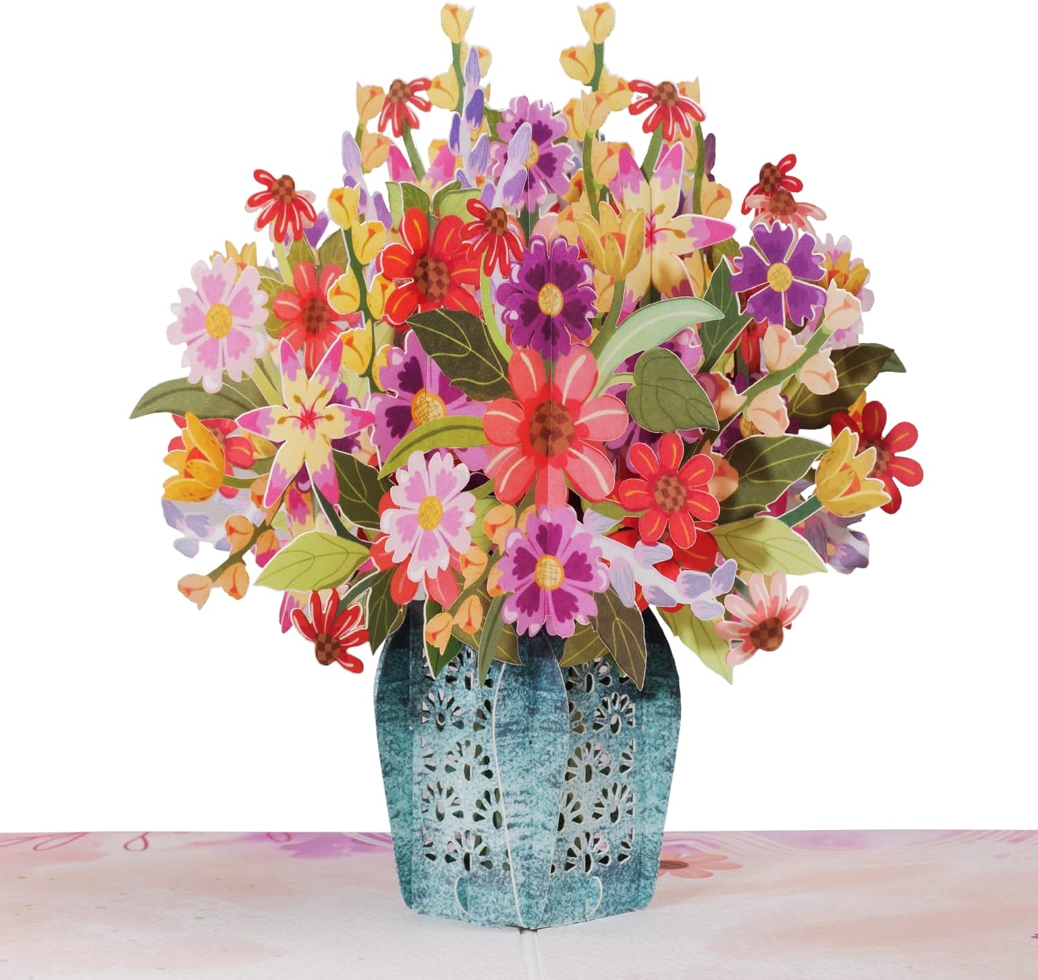 Frndly, 3D Charming Flower Bouquet Pop up Card, for All Occasion, Mothers Day, Thank You, Just Because -100% Recycled and Eco-Friendly, Handmade, 8" X 6" Cover - with Removable Note Tag